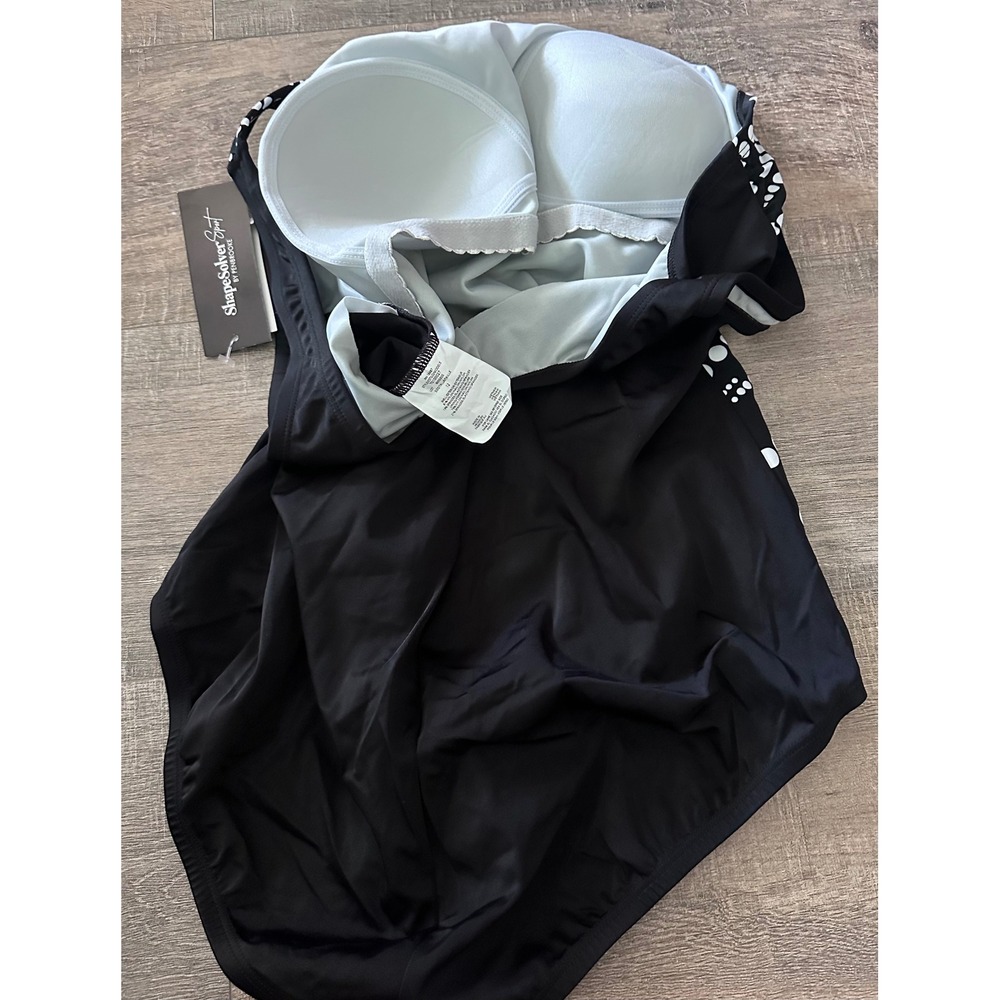 ShapeSolver Sport Penbrooke Black White Dot High Neck Tummy Control Swimsuit 12 - Picture 11 of 12